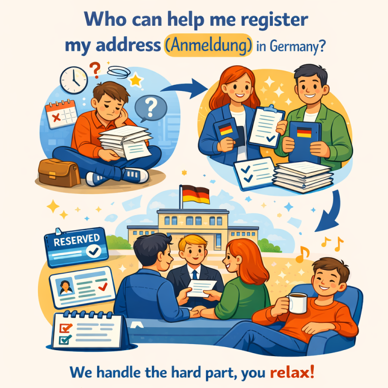 Who can help me register my address (Anmeldung) in Germany?