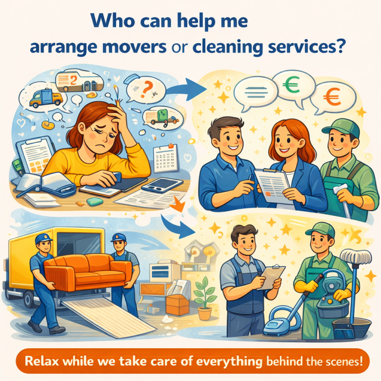 Who can help me arrange movers or cleaning services?